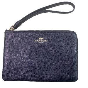 Coach Womens Crossgrain Black Leather‎ Corner Zip Wristlet 4x6" EUC